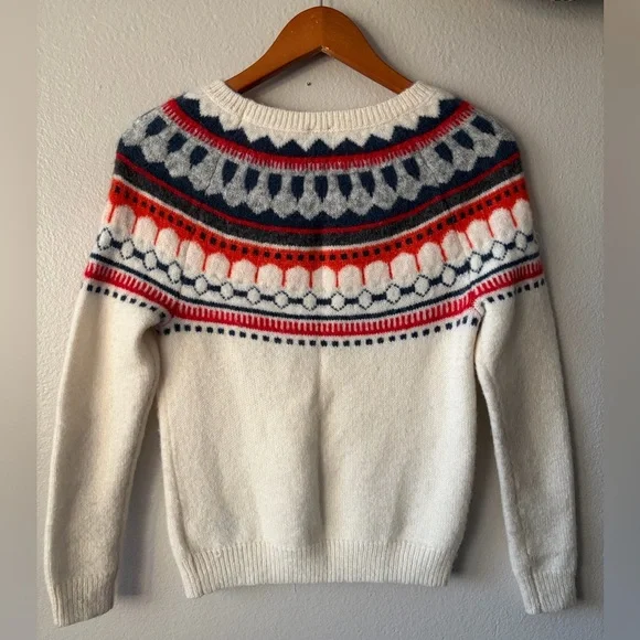 GAP Mohair Wool Blend Fair Isle Nordic Crew Neck Sweater Cream Women XS - Picture 5 of 8
